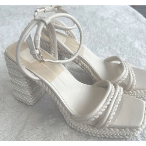 Dolce Vita Women's Sz 9.5 Cream Agnes Pearl Beaded Platform Dress Sandals New